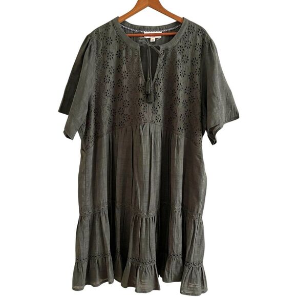 Nurture Westbound Eyelet Lace Tiered Dress sz 3X Olive Green Cottagecore Boho - Picture 1 of 12